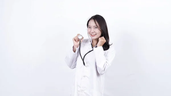 Doctor Asian Woman Stethoscope Isolated White Background — Stock Photo, Image