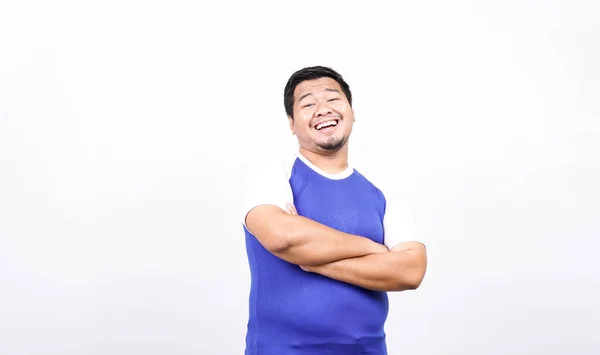 Asiatische Mann Lächeln Aussehen Isoliert Weißen Hintergrund — Stockfoto