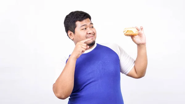 Asiático Hombre Listo Comer Hamburguesa Aislado Blanco Fondo — Foto de Stock