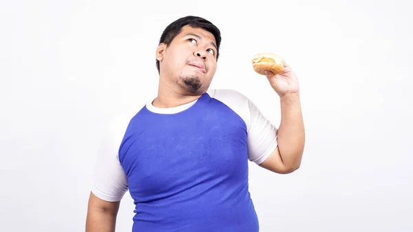 Asiático Hombre Listo Comer Hamburguesa Aislado Blanco Fondo — Foto de Stock