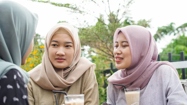Asian Group Hijab Woman Smilling Cafe Friend — Stock Photo, Image