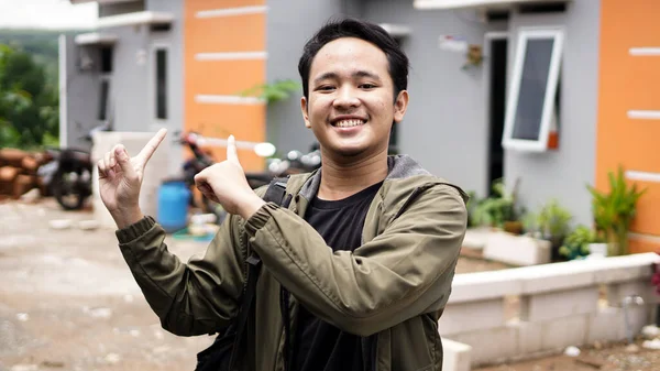 Portrait Young Man Standing Front New Home — Stock Photo, Image