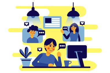 Pankart video konferansı için ev düz illüstrasyonundan çalış.