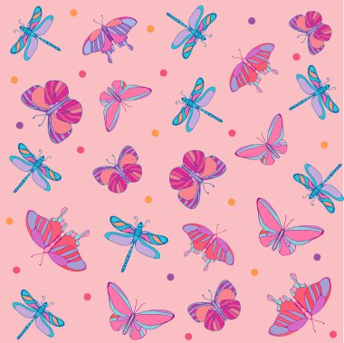 Kelebekler ve yusufçuk desen