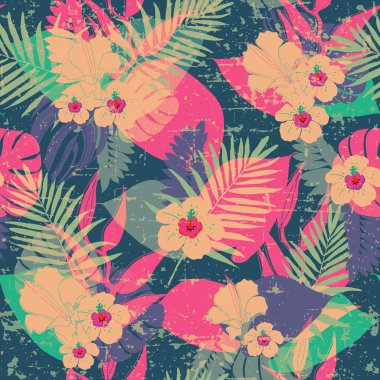 Egzotik yaprak ve çiçek deseni.