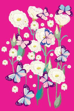 çiçekler ve kelebekler illüstrasyon.