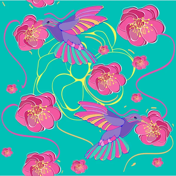 Colibri illüstrasyon çiçekli