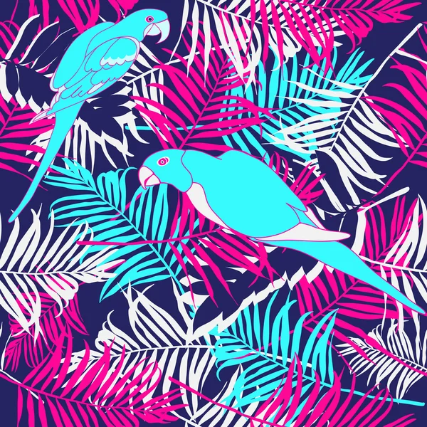 Hojas de palma con loros — Vector de stock