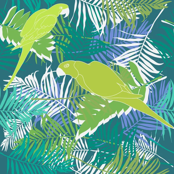 Palmbladeren met papegaaien — Stockvector
