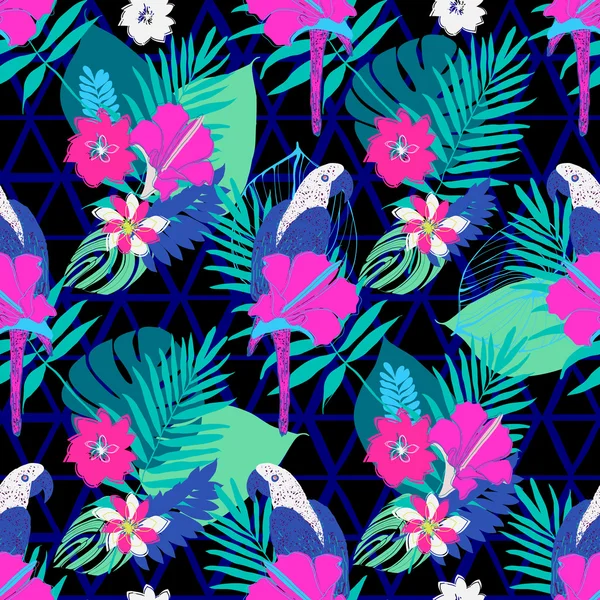 Palmiye yaprakları ve papağan