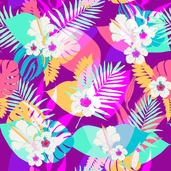 Patrón floral tropical sin costuras — Vector de stock