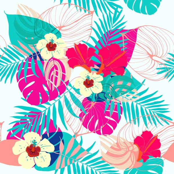 Patrón floral tropical sin costuras . — Vector de stock