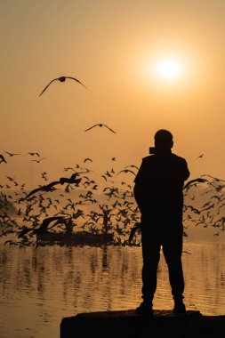 Delhi 'deki Yamuna Ghat' a tipik bir gündoğumu böyle bakar. .
