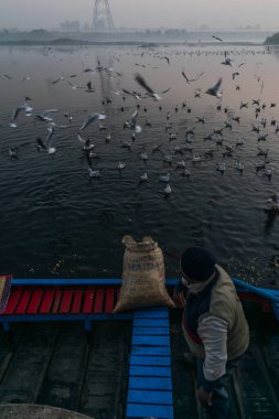 Delhi 'deki Yamuna Ghat' a tipik bir gündoğumu böyle bakar. .