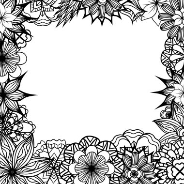Siyah ve beyaz doodle çiçekler.
