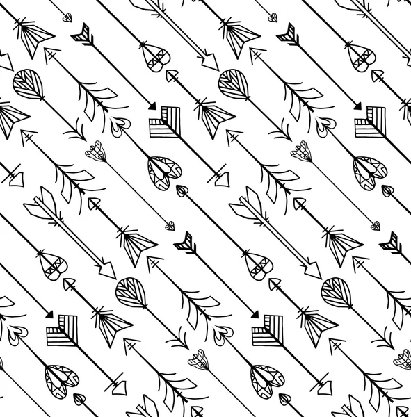 Texture noire et blanche avec des flèches Boho . — Image vectorielle