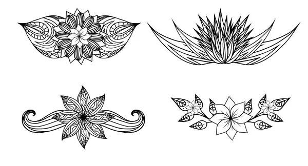 Fleurs doodle et feuilles ensemble — Image vectorielle