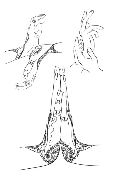 Serie di contorni mani femminili — Vettoriale Stock