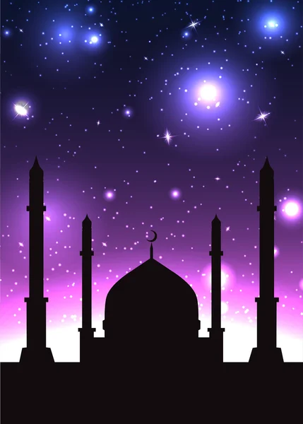 Mosque in the starry sky background — Stock Vector