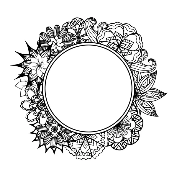 Černé a bílé pozadí s květy, doodle. — Stockový vektor