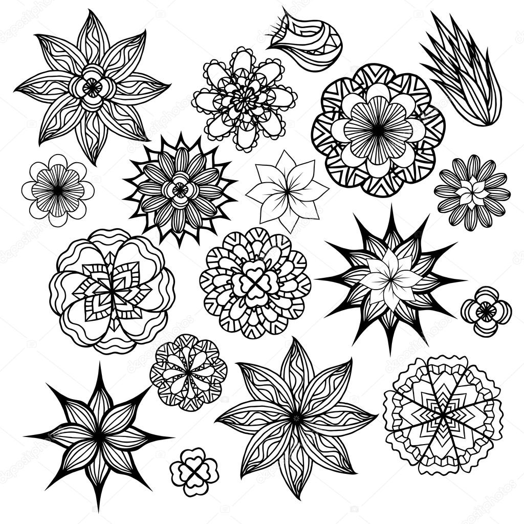 Black and white doodle flowers. — Stock Vector © veleri 102717606