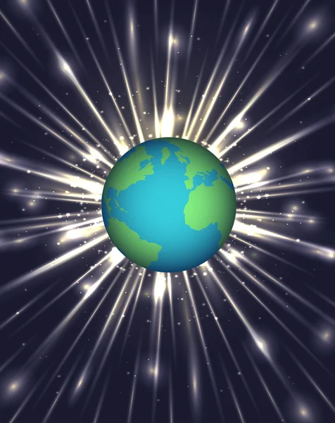Planeta Terra e os raios brilhantes — Vetor de Stock