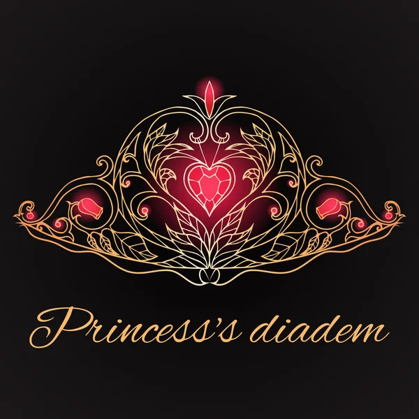Handgezeichnetes Prinzessin-Diadem auf Schwarz — Stockvektor