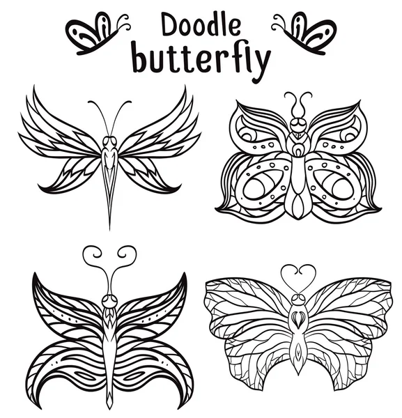 Vlinders met boho patroon. — Stockvector