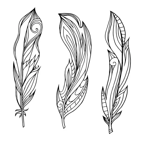 Нарисованные перья с рисунком бохо . — стоковый вектор