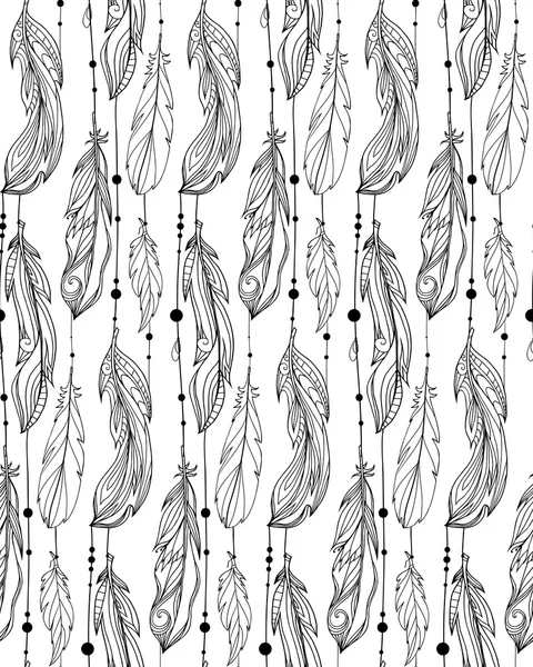 Feathers with boho pattern — Stock Vector