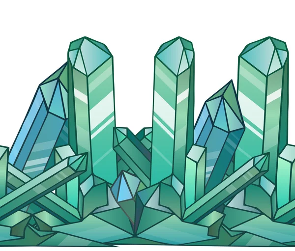 Seamless border with cartoon blue crystals. — Stock Vector