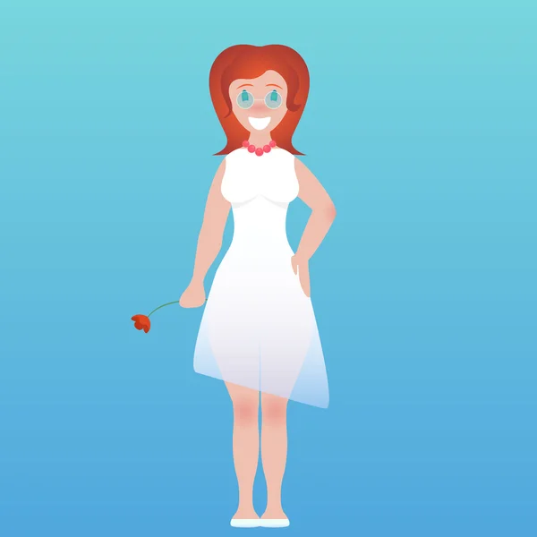 Chica feliz en vestido blanco — Vector de stock