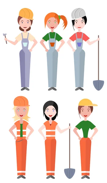 Жінки робітники і будівельник — стоковий вектор