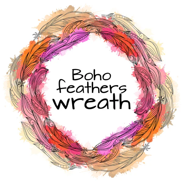 Wreath of hand drawn feathers