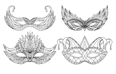  doodle face holiday masks.   clipart