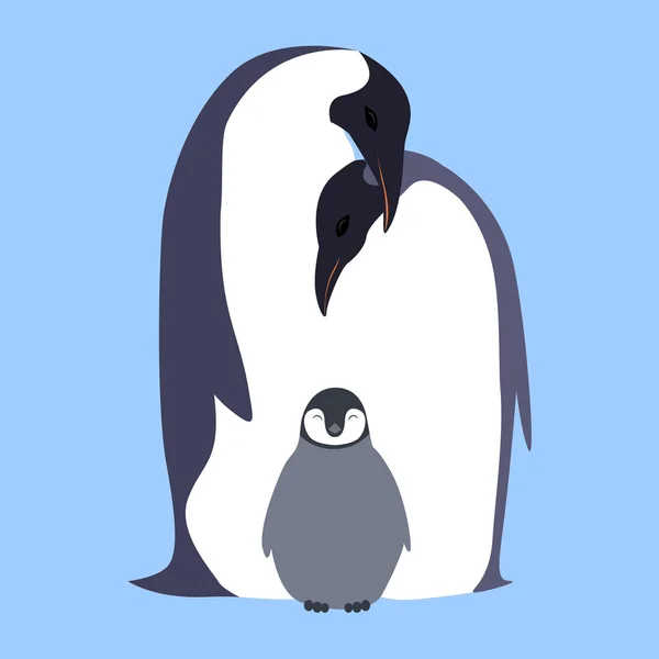 Vektör düz çizim penguen aile. 