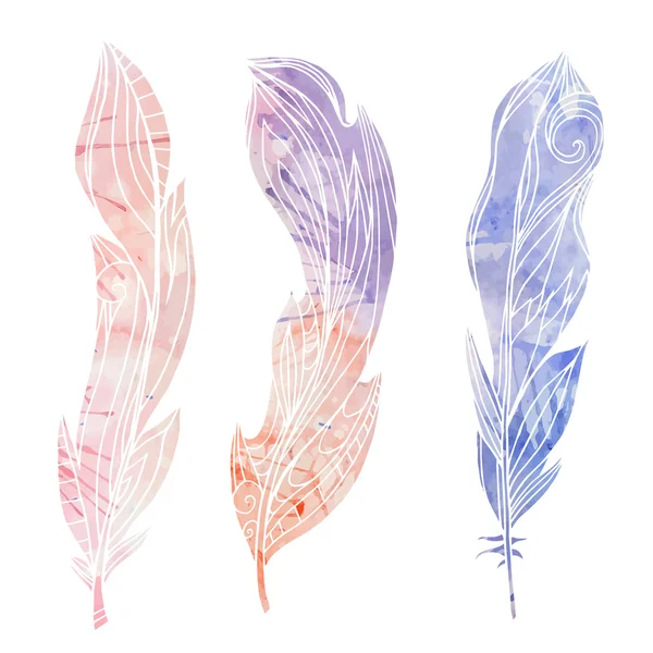 手描きの羽のセット — ストックベクタ