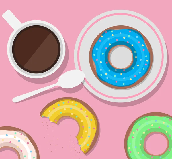 Xícara de café e donuts. —  Vetores de Stock