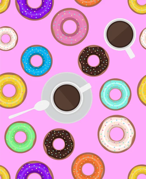 Donuts e xícaras de café —  Vetores de Stock