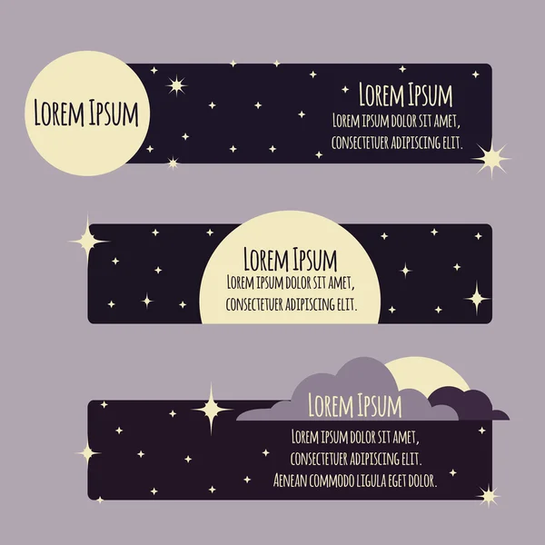 Conjunto de pancartas planas con cielo nocturno — Vector de stock