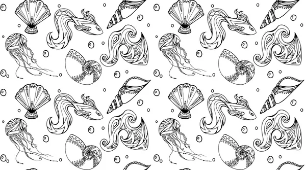 鱼和贝壳的纹理 — 图库矢量图片