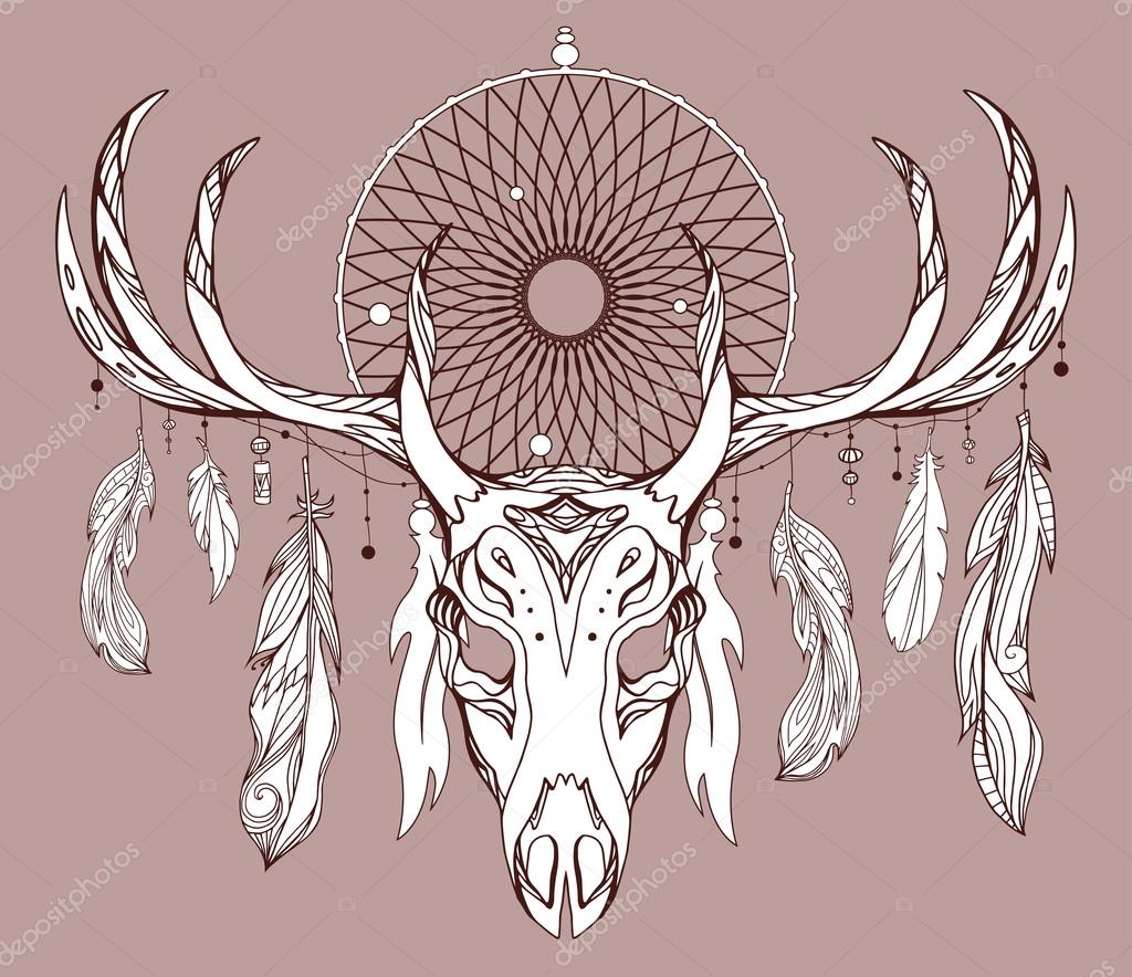 뿔을 가진 사슴 두개골 스톡 벡터 - ©veleri 117202368, image size:1024x884