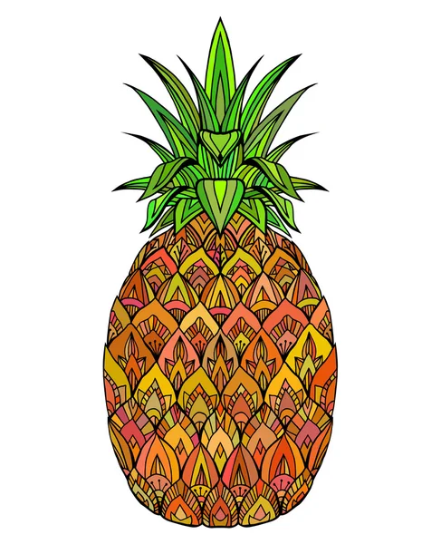 Doodle ilustración de piña con patrón boho — Vector de stock