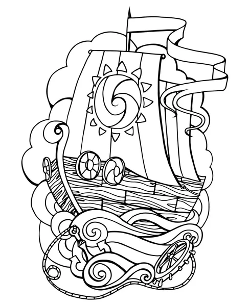 Illustrazione di Doodle dell'antica nave marittima — Vettoriale Stock