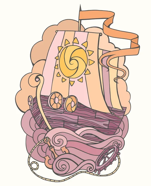 Illustrazione di Doodle dell'antica nave marittima — Vettoriale Stock