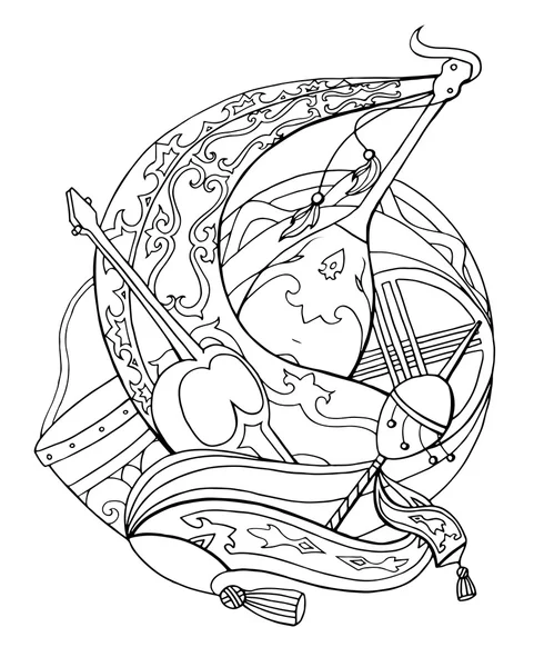 哈萨克民族乐器与纯银 — 图库矢量图片