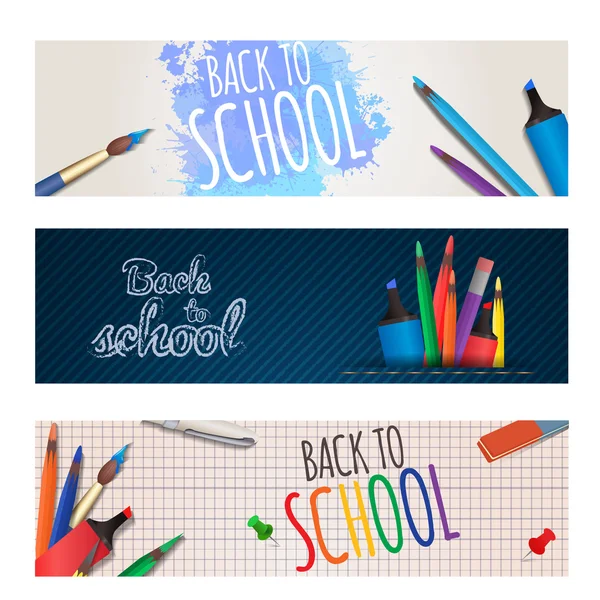 Set banner horisontal kembali ke sekolah - Stok Vektor