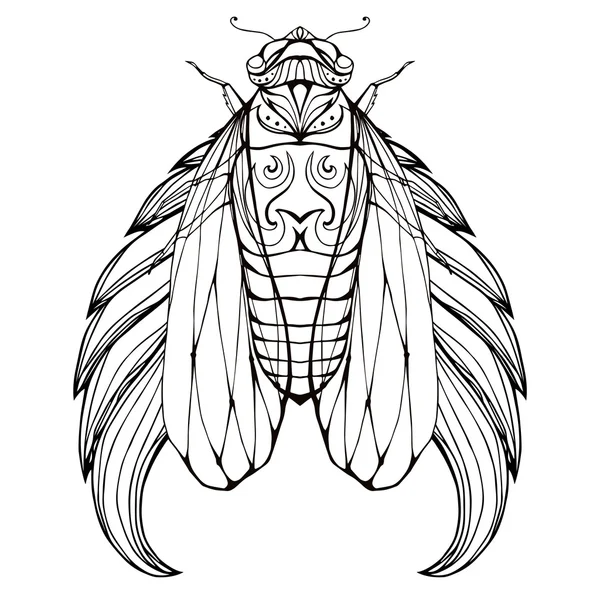 Ağustosböcekleri kanatları ve boho desen — Stok Vektör