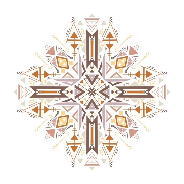 平らな部族の幾何学的なマンダラ 白い背景にネイティブオーナメントの色 神秘的なパターンだ カード ステッカー スクラップブッキングの装飾とあなたの創造性のためのベクトルカラフルな民俗パターン — ストックベクタ