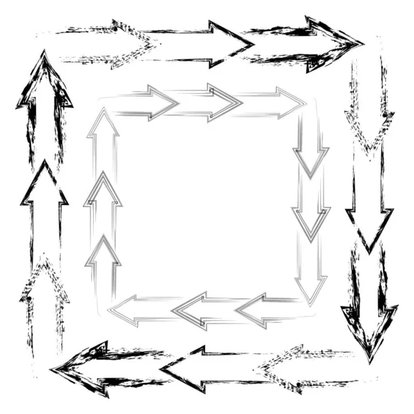 Ensemble Cadres Carrés Partir Flèches Grunge Ligne Objet Séparation Objet — Image vectorielle